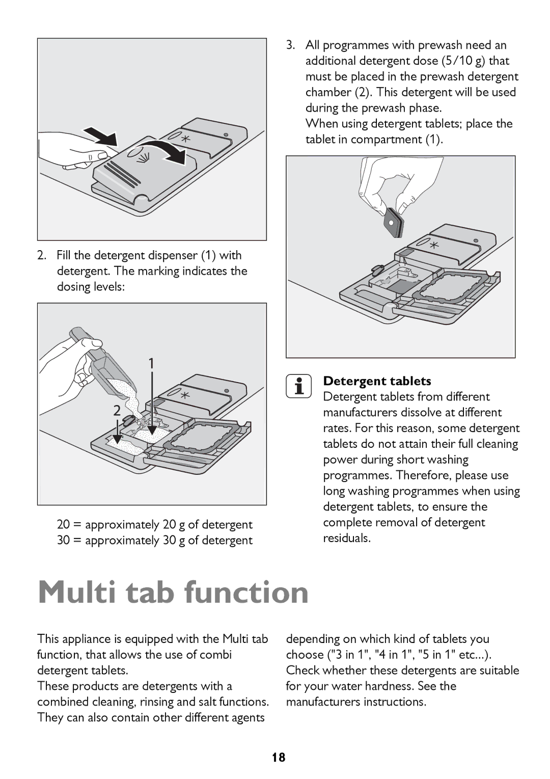 John Lewis JLDWW 1206 instruction manual Multi tab function 