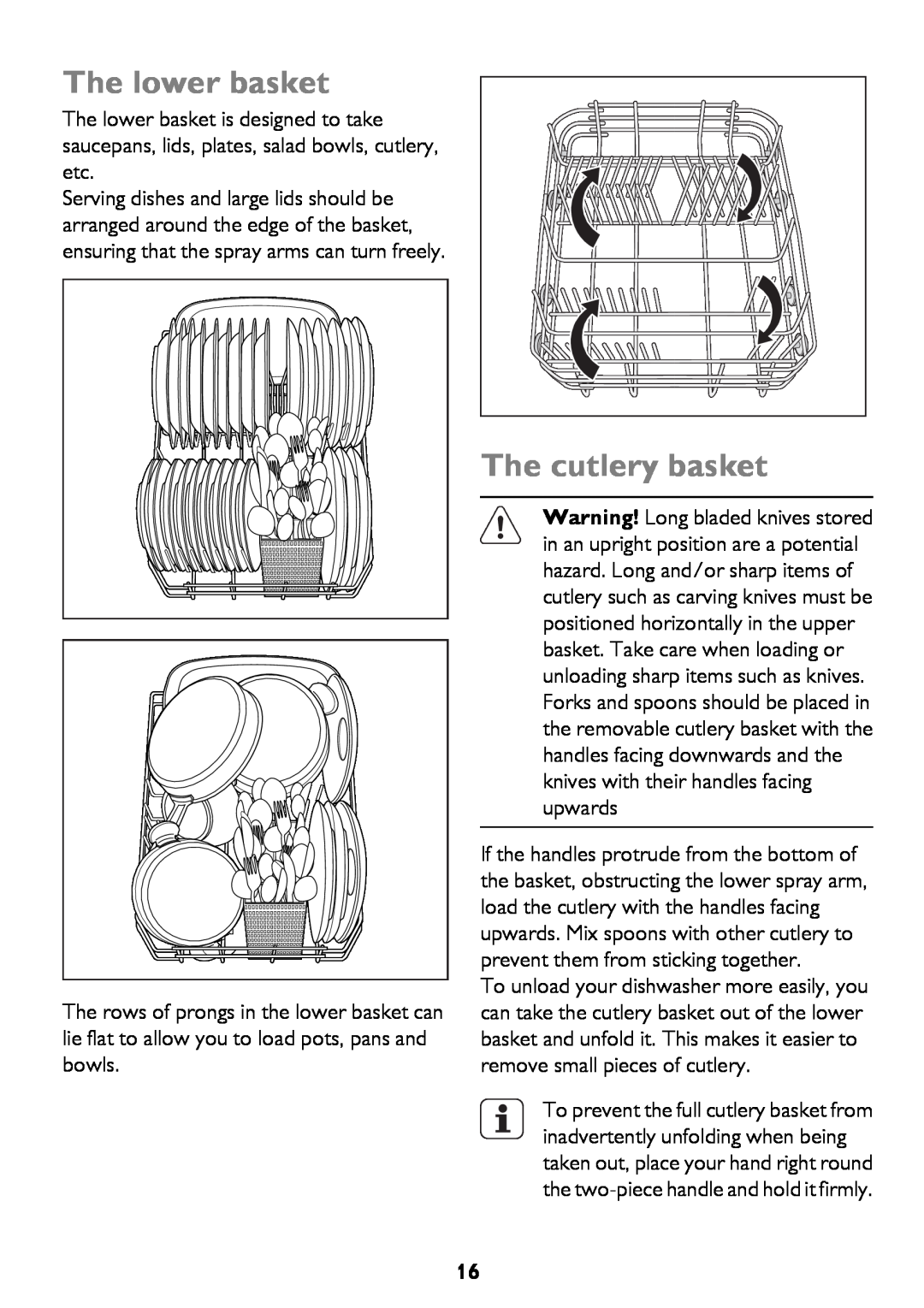 John Lewis JLDWW 906 instruction manual The lower basket, The cutlery basket 