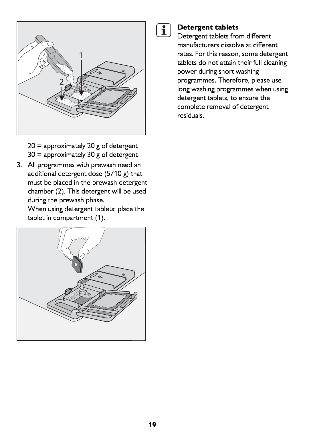 John Lewis JLDWW 906 instruction manual When using detergent tablets place the tablet in compartment 