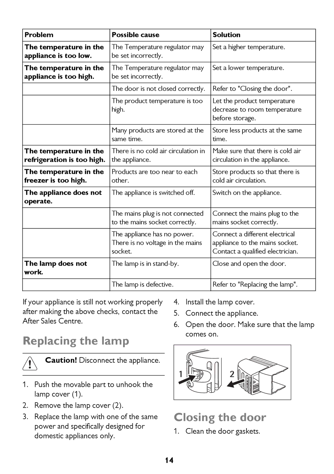 John Lewis JLFFIN175, JLFFW175 instruction manual Replacing the lamp, Closing the door 