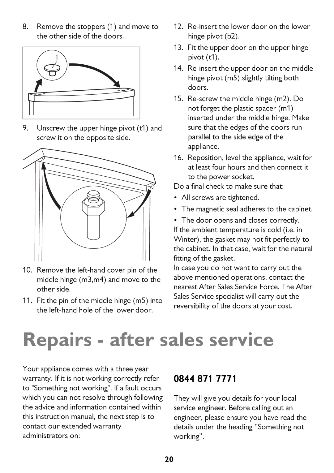 John Lewis JLFFIN175, JLFFW175 instruction manual Repairs after sales service, 0844 871 