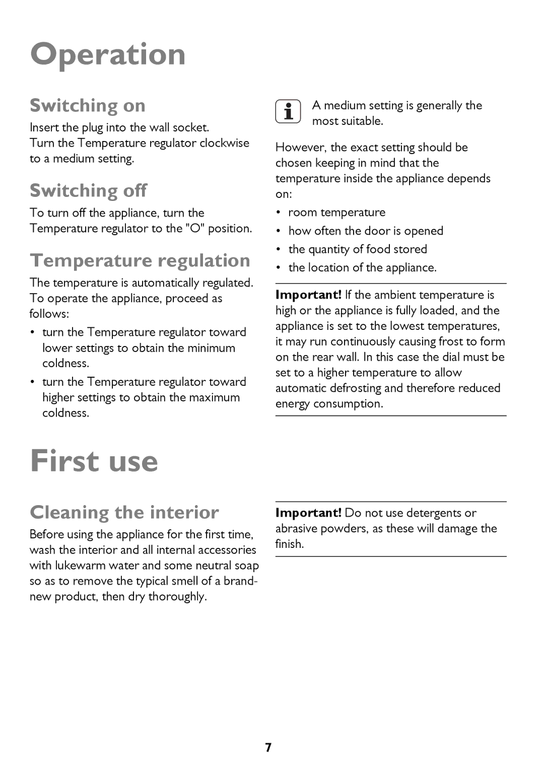 John Lewis JLFFW175, JLFFIN175 instruction manual Operation, First use 