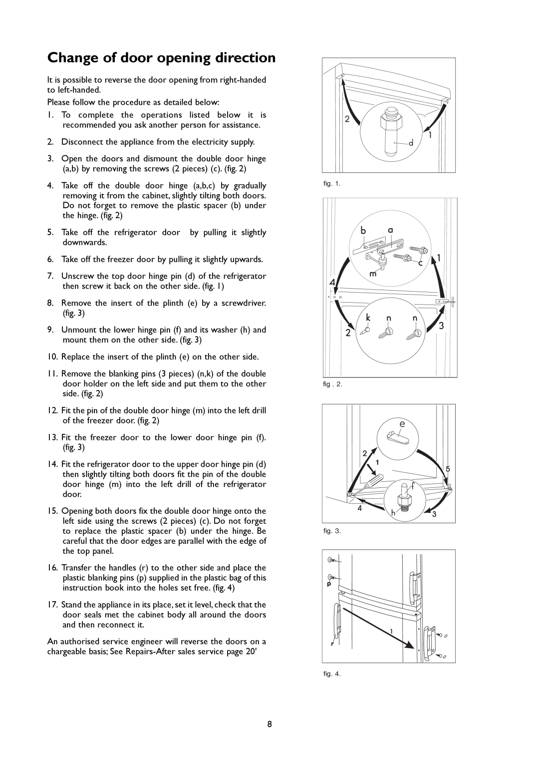 John Lewis JLFFW1803 instruction manual Change of door opening direction 