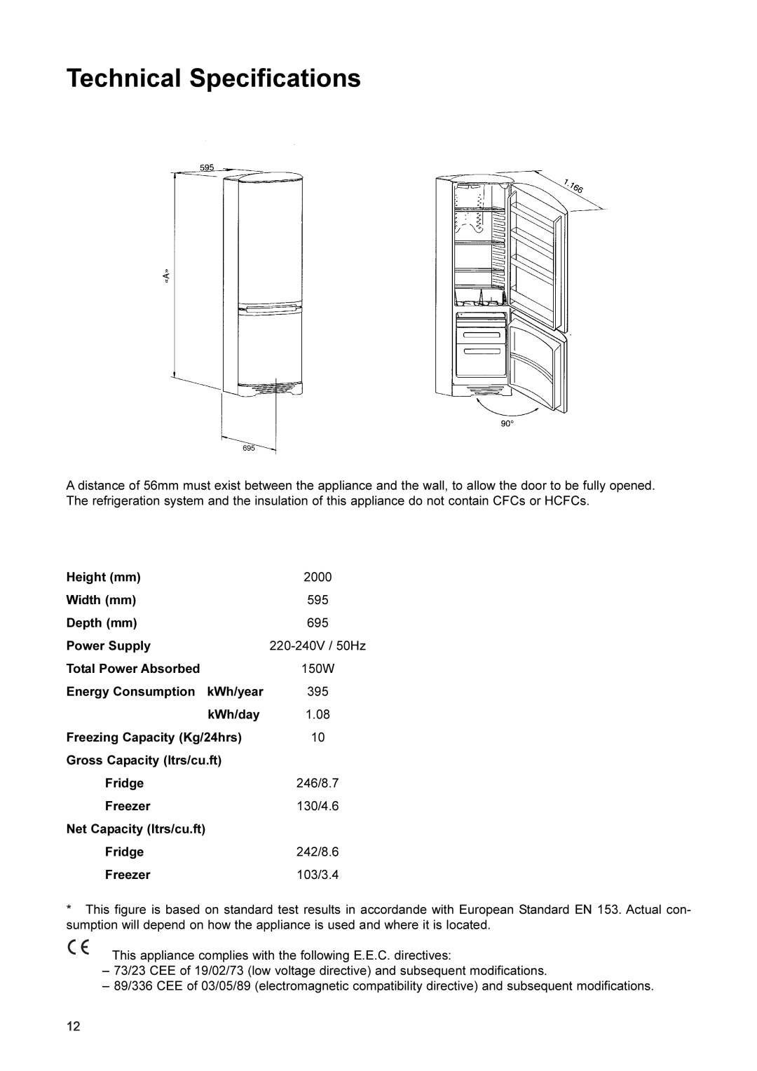 John Lewis JLFFW2001 manual Technical Specifications 
