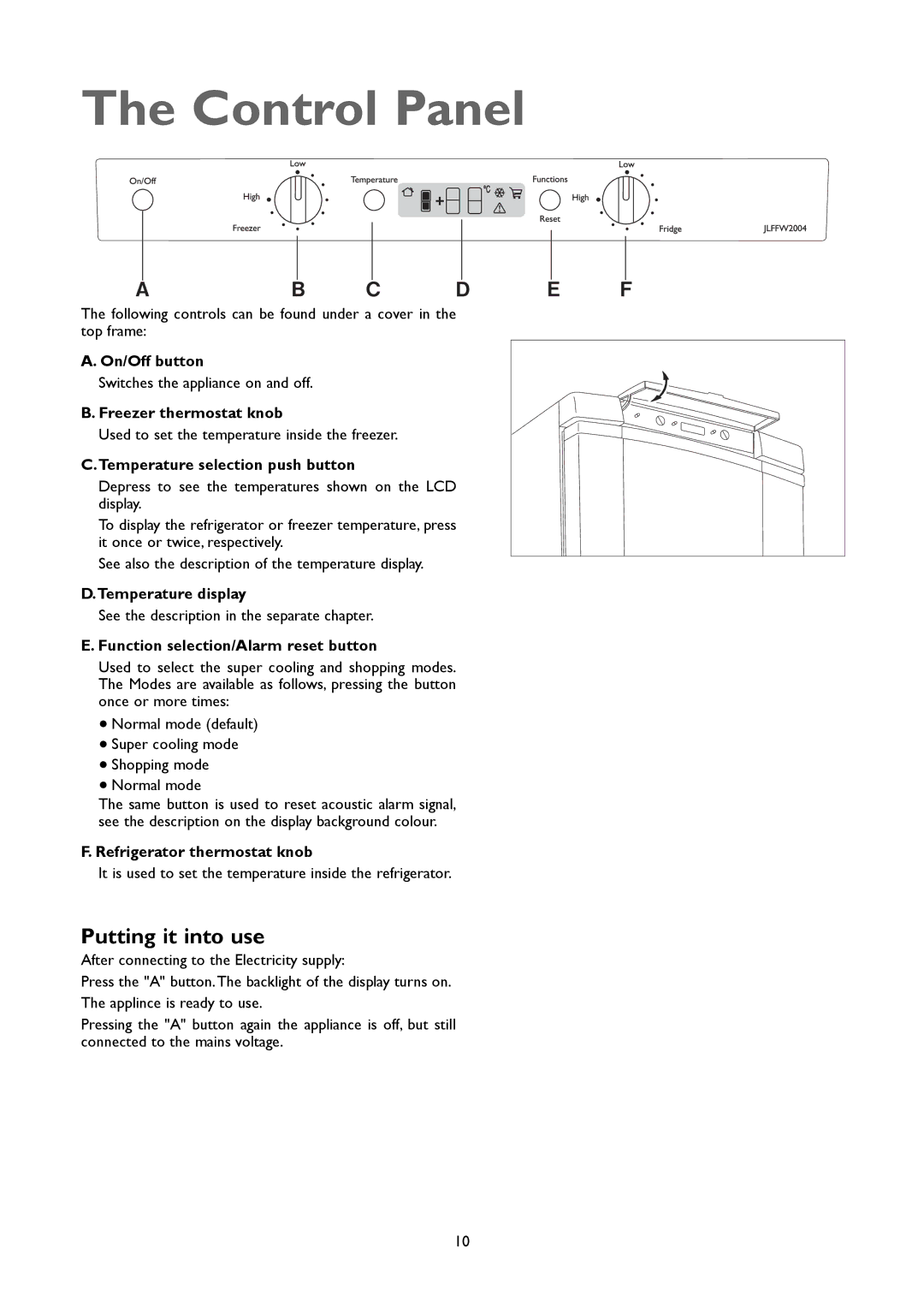 John Lewis JLFFW2004 instruction manual Control Panel, Putting it into use 