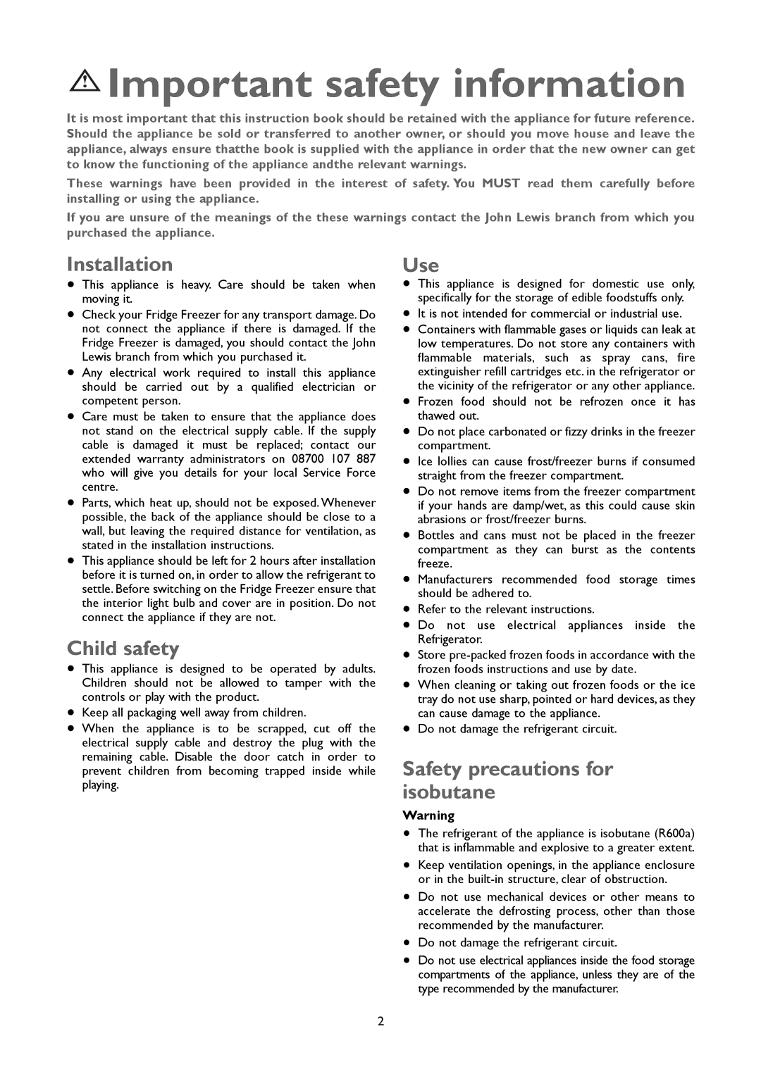 John Lewis JLFFW2004 instruction manual Important safety information, Installation 