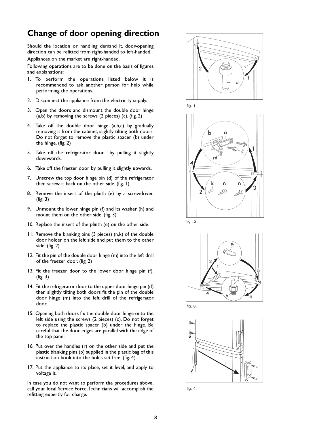 John Lewis JLFFW2004 instruction manual Change of door opening direction 