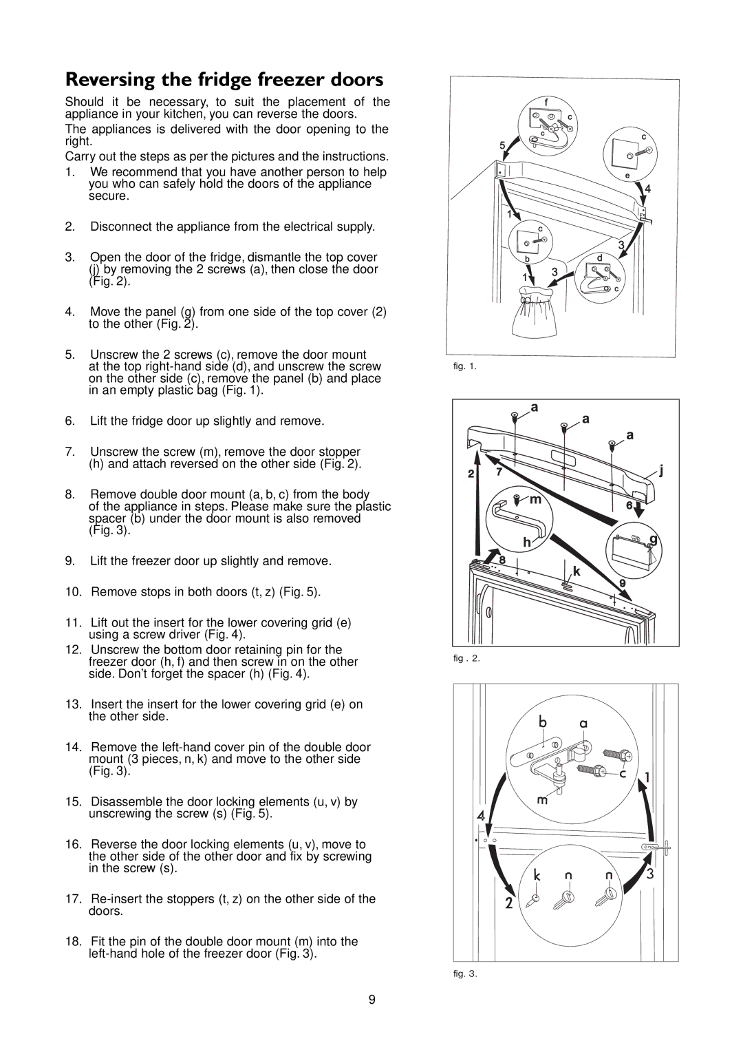 John Lewis JLFFW2005 instruction manual Reversing the fridge freezer doors 