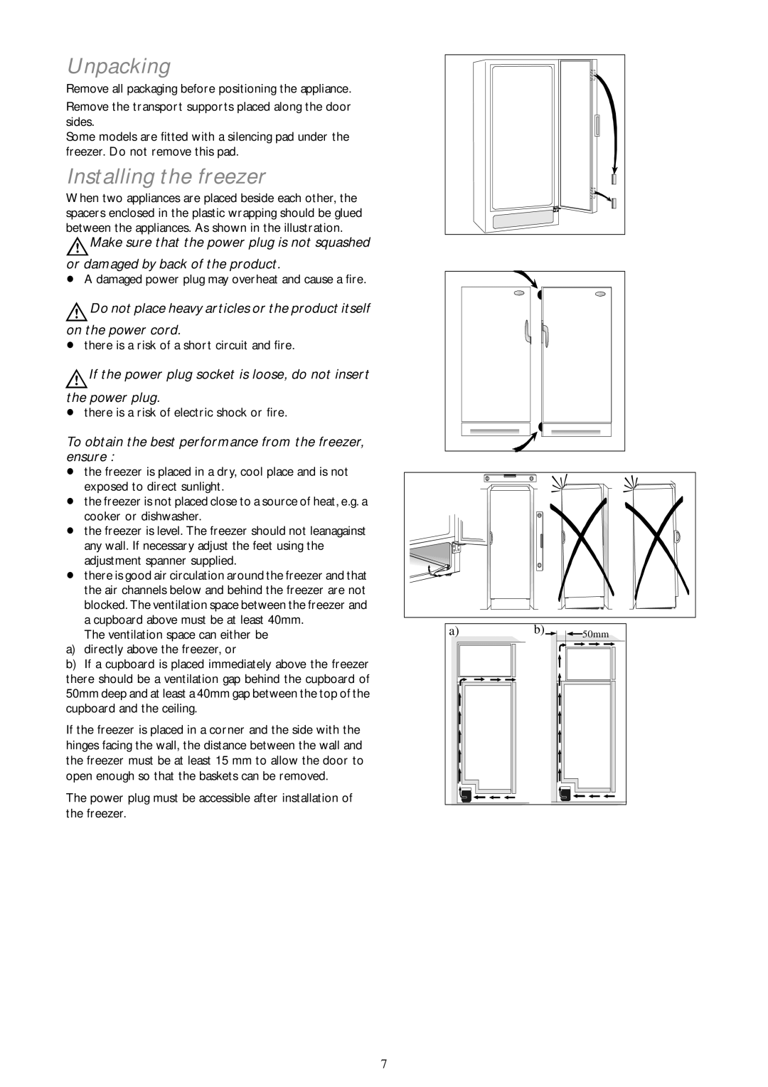 John Lewis JLFZW 1806 Unpacking, Installing the freezer, To obtain the best performance from the freezer, ensure 