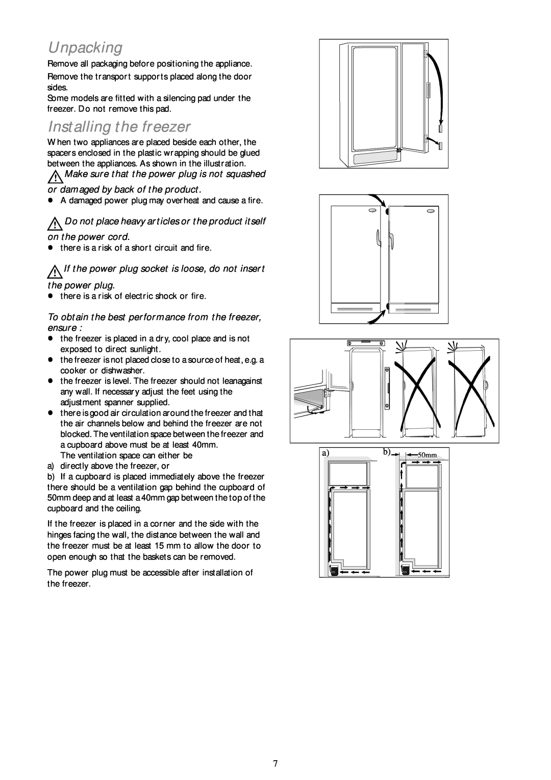 John Lewis JLFZW 1806 instruction manual Unpacking, Installing the freezer 