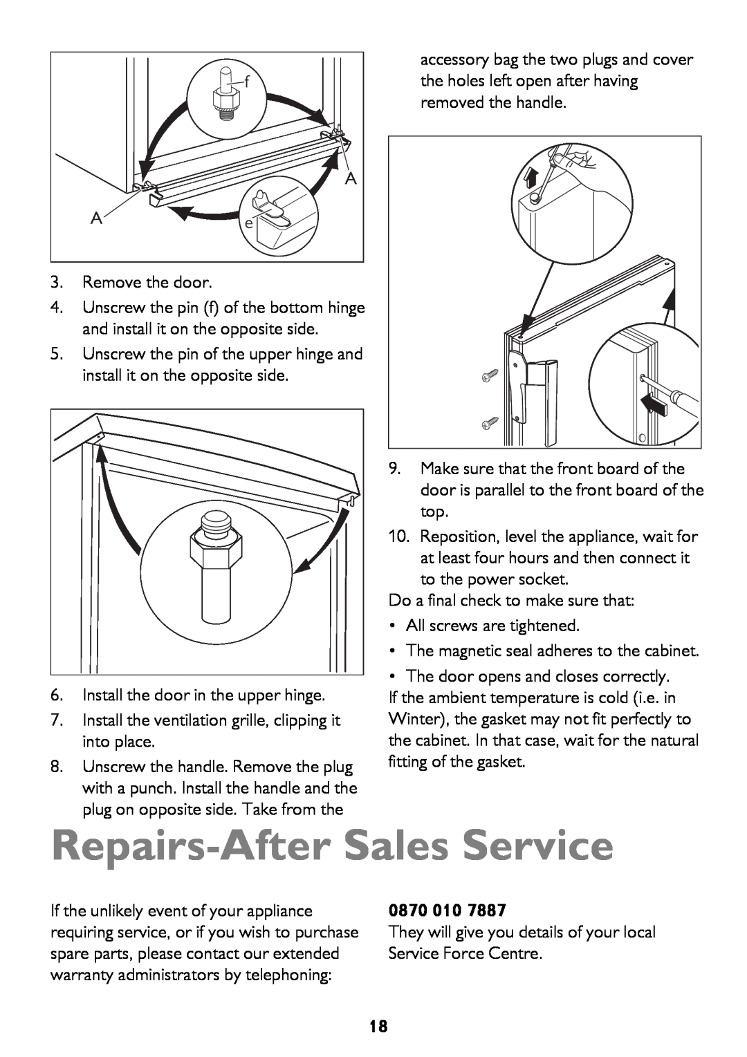 John Lewis JLFZW1601 instruction manual Repairs-After Sales Service, 0870 