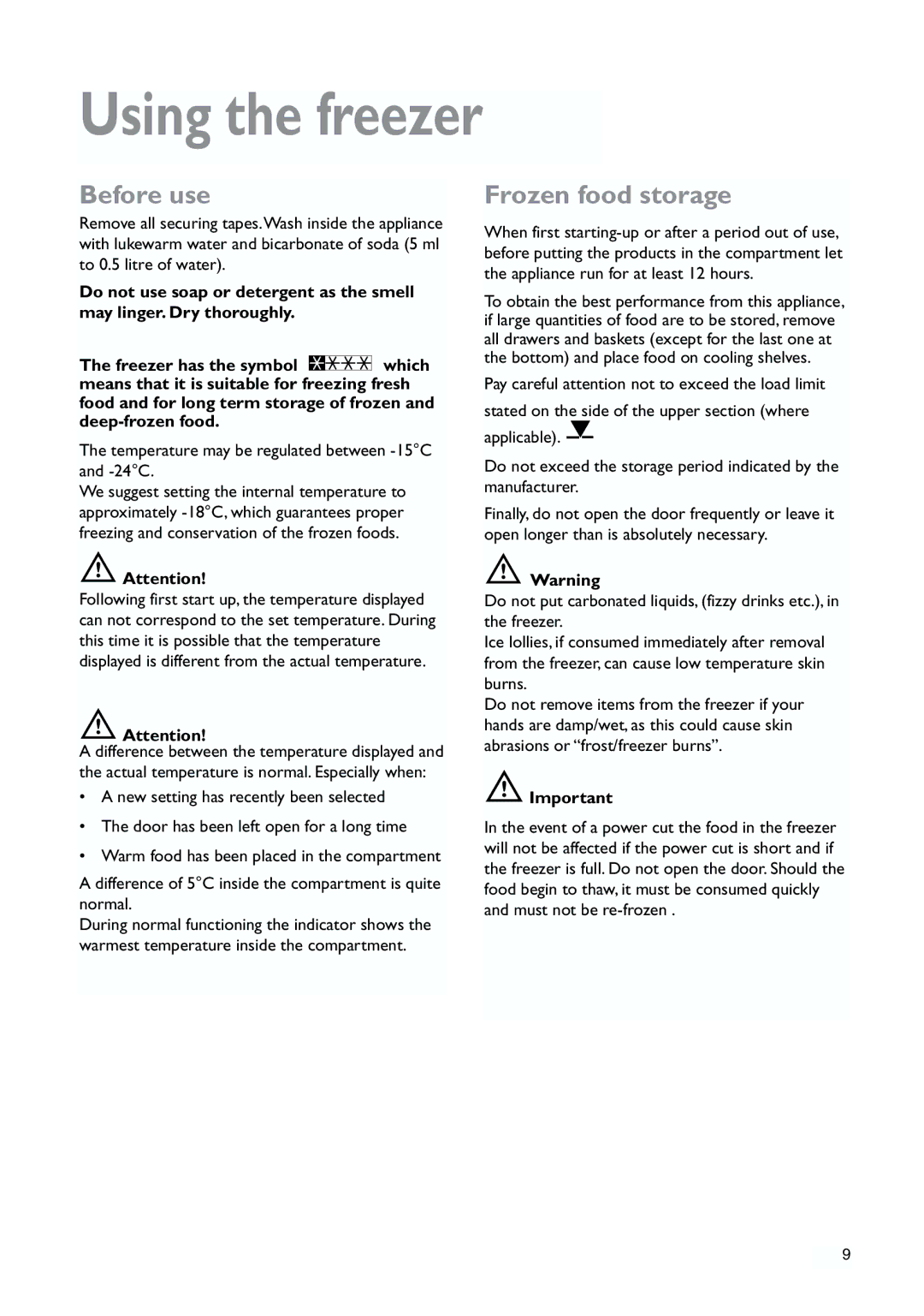 John Lewis JLFZW1810 instruction manual Using the freezer, Before use, Frozen food storage 