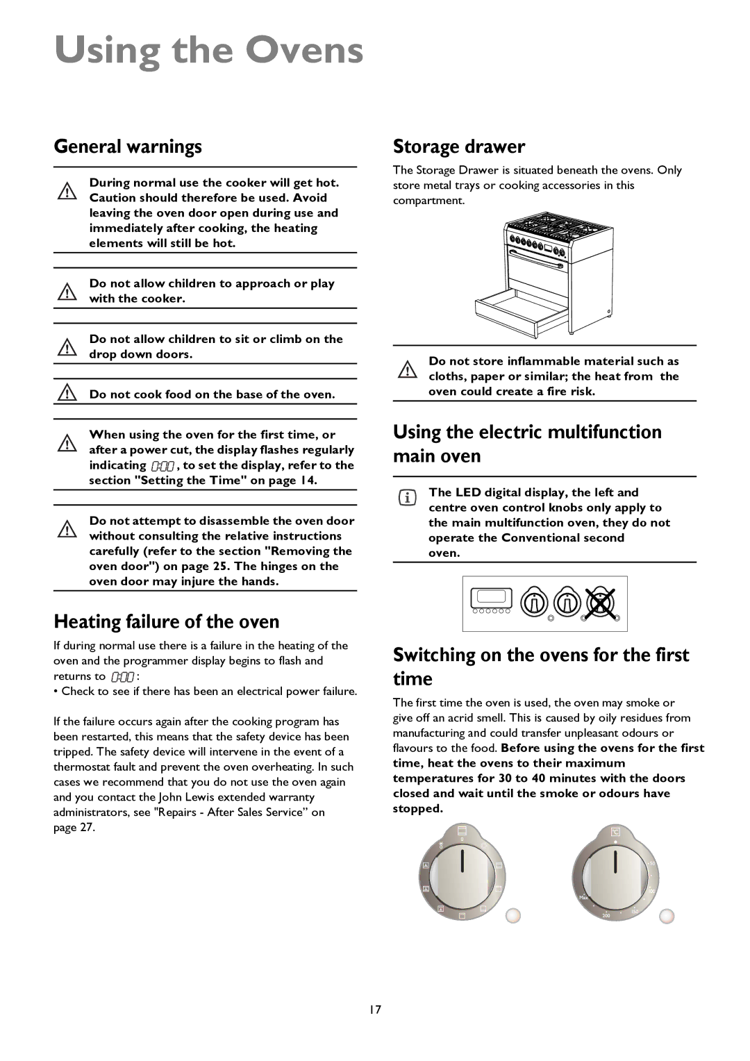 John Lewis JLRC101 instruction manual Using the Ovens 