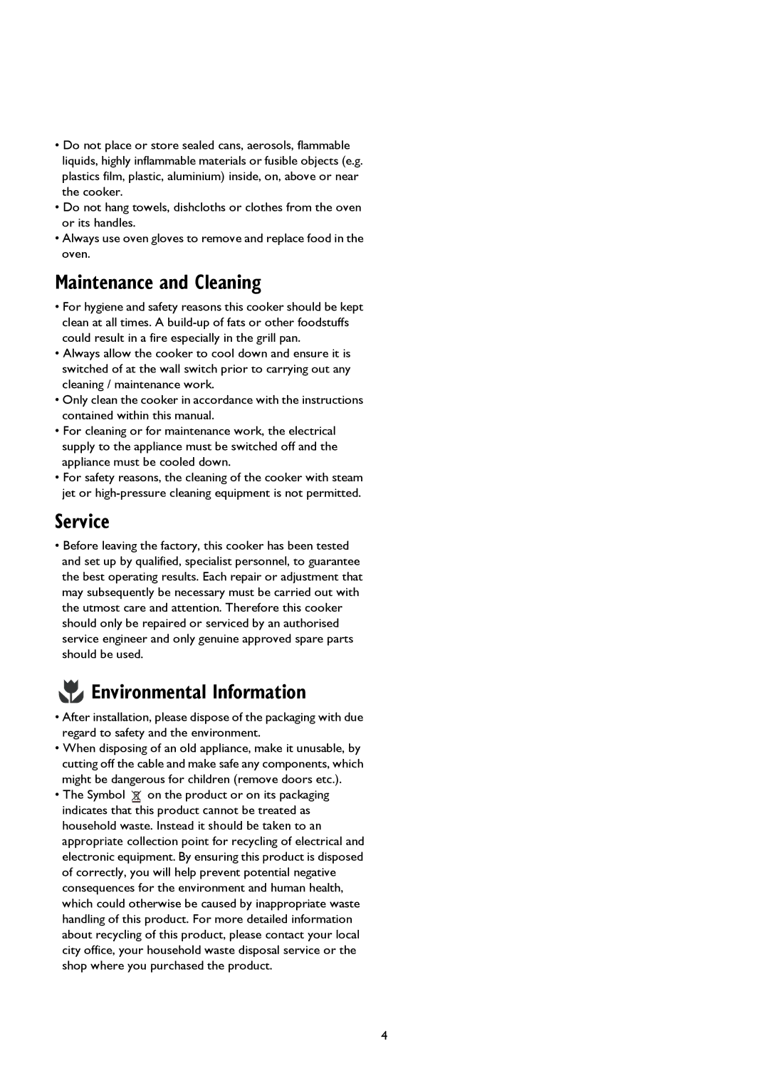 John Lewis JLRC101 instruction manual Maintenance and Cleaning, Service, Environmental Information 