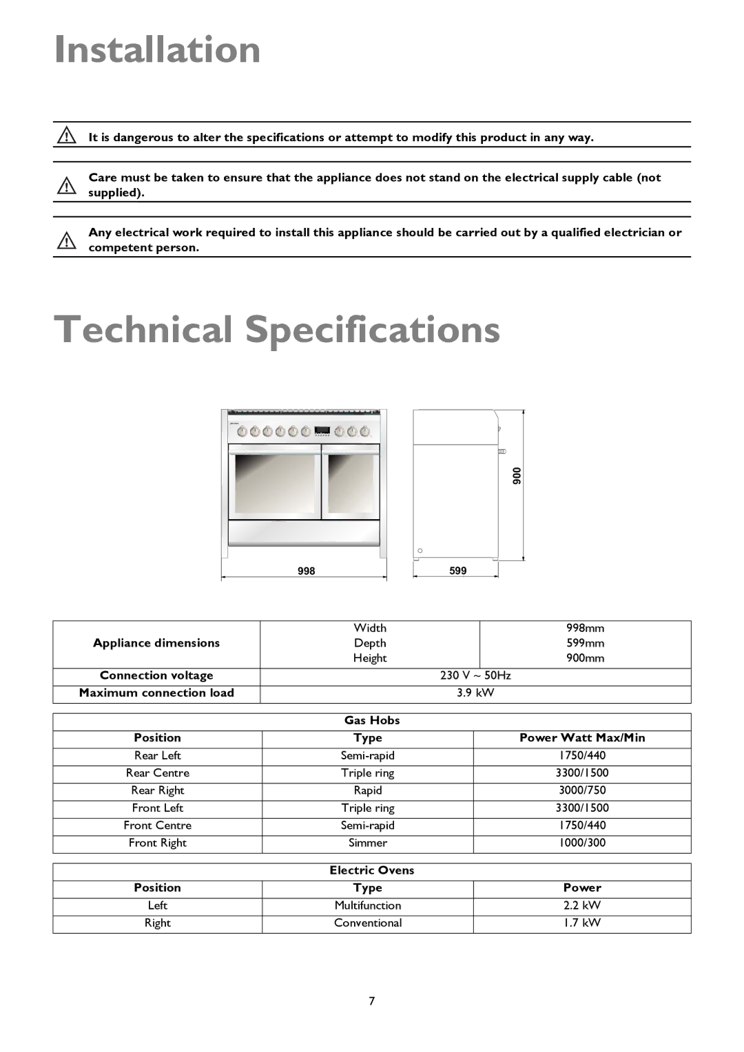 John Lewis JLRC101 instruction manual Installation, Technical Specifications 