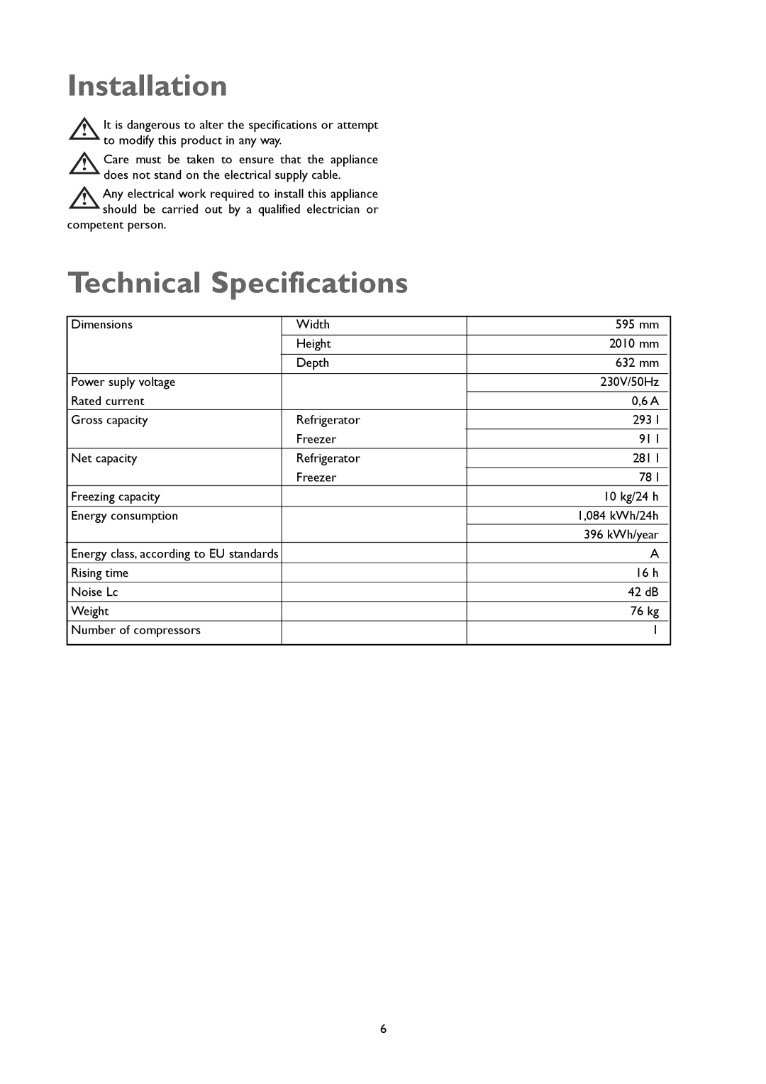 John Lewis JLSS2009, JLFFW2007 instruction manual Installation 