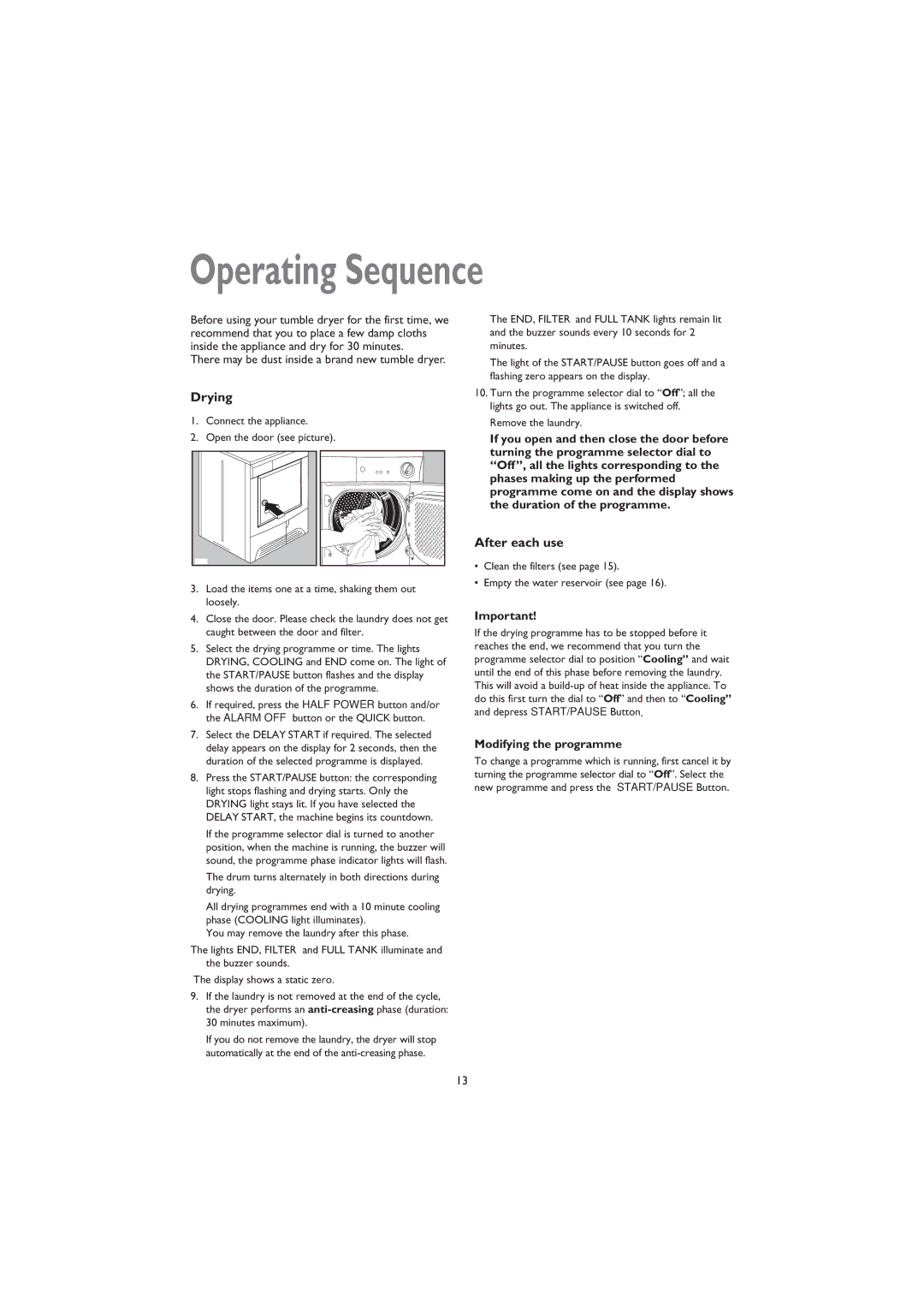 John Lewis JLTDC 05 instruction manual Operating Sequence 