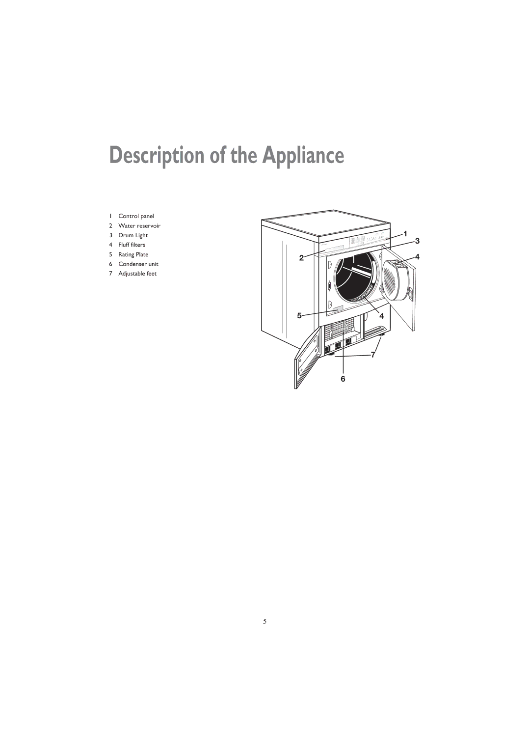 John Lewis JLTDC 05 instruction manual Description of the Appliance 