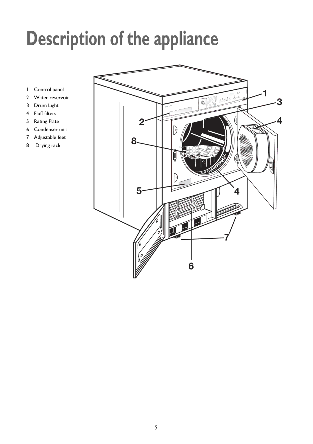 John Lewis JLTDC 09 instruction manual Description of the appliance 