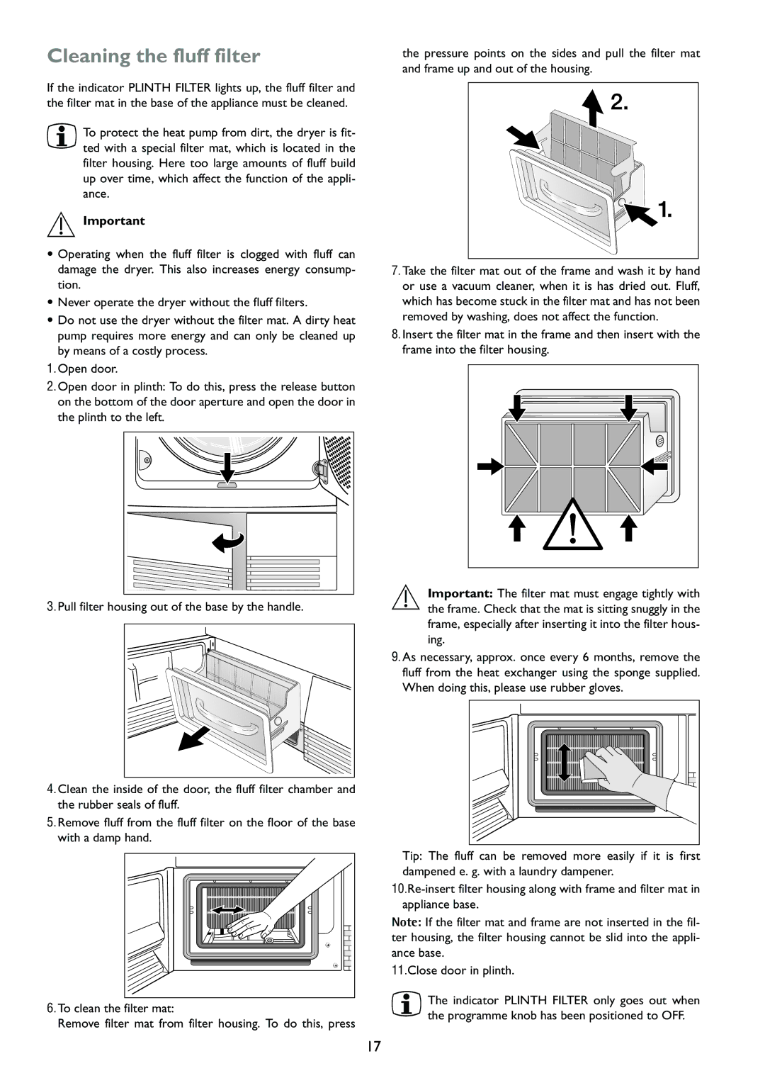 John Lewis JLTDC01 instruction manual Cleaning the fluff filter 