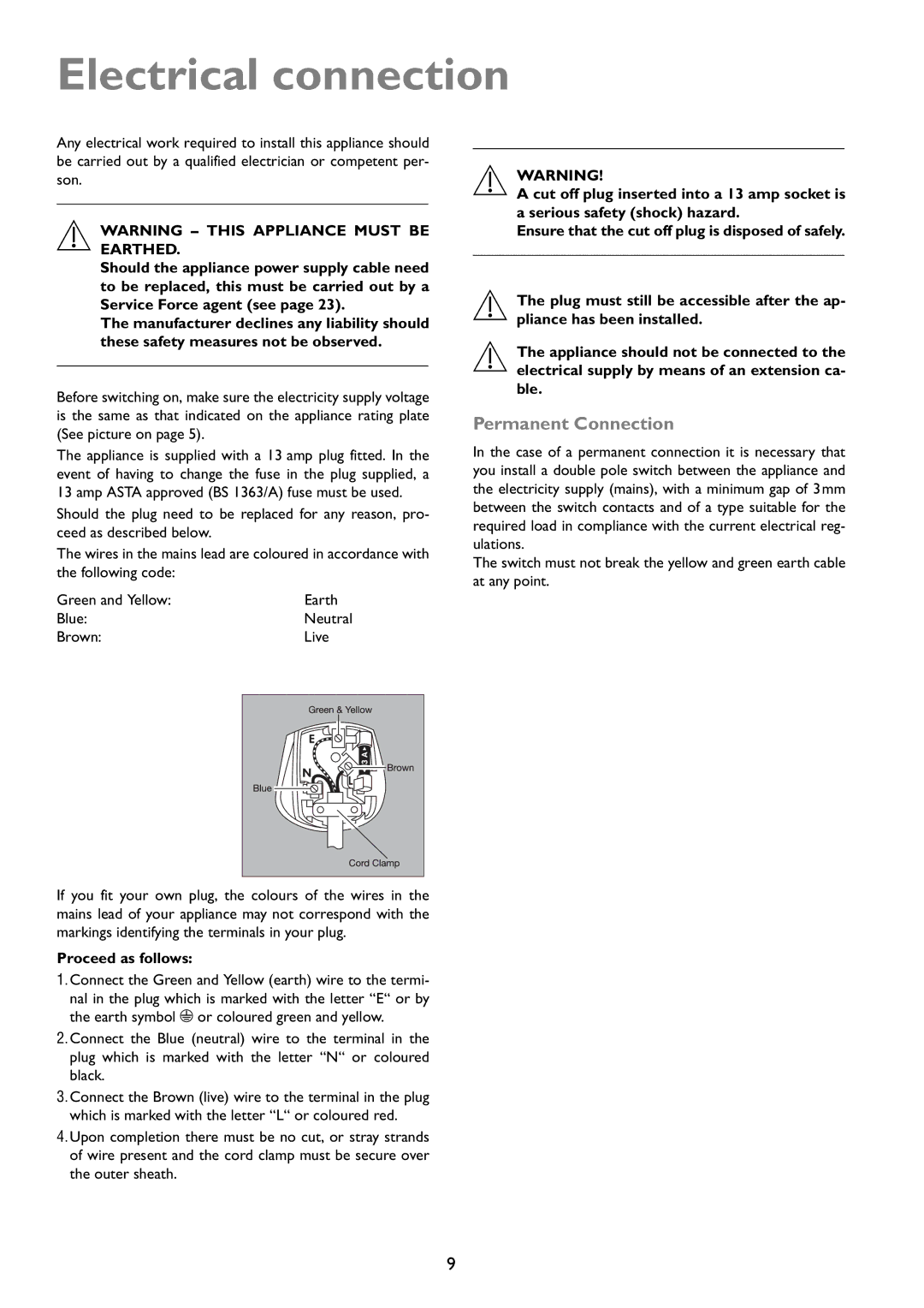 John Lewis JLTDC01 instruction manual Electrical connection, Proceed as follows 