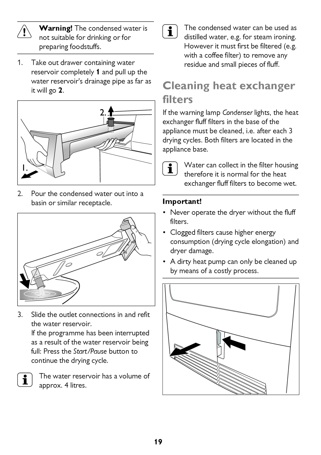 John Lewis JLTDH15 instruction manual Cleaning heat exchanger filters 