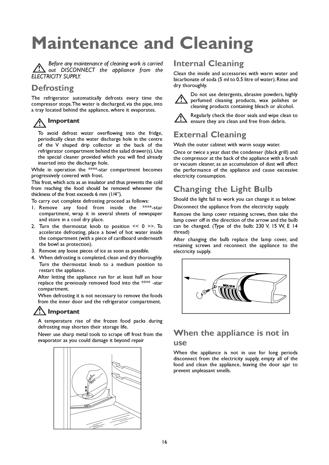 John Lewis JLUCFRW6001 instruction manual Maintenance and Cleaning 