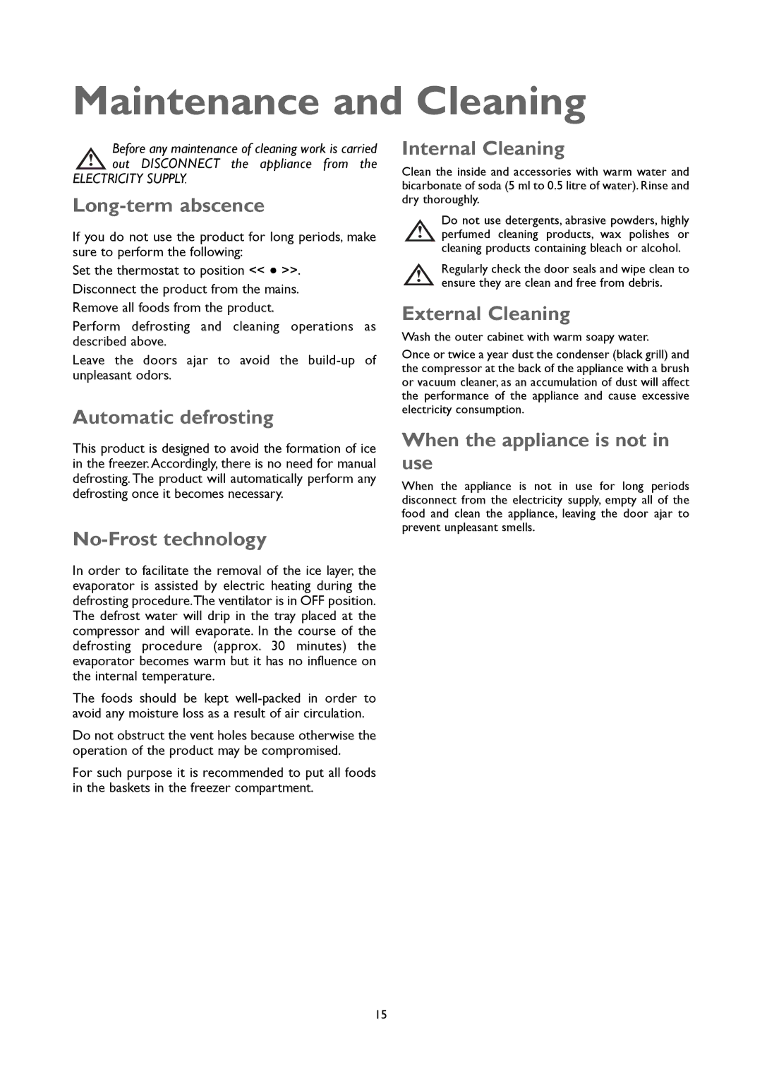 John Lewis JLUCFZW6002 instruction manual Maintenance and Cleaning 