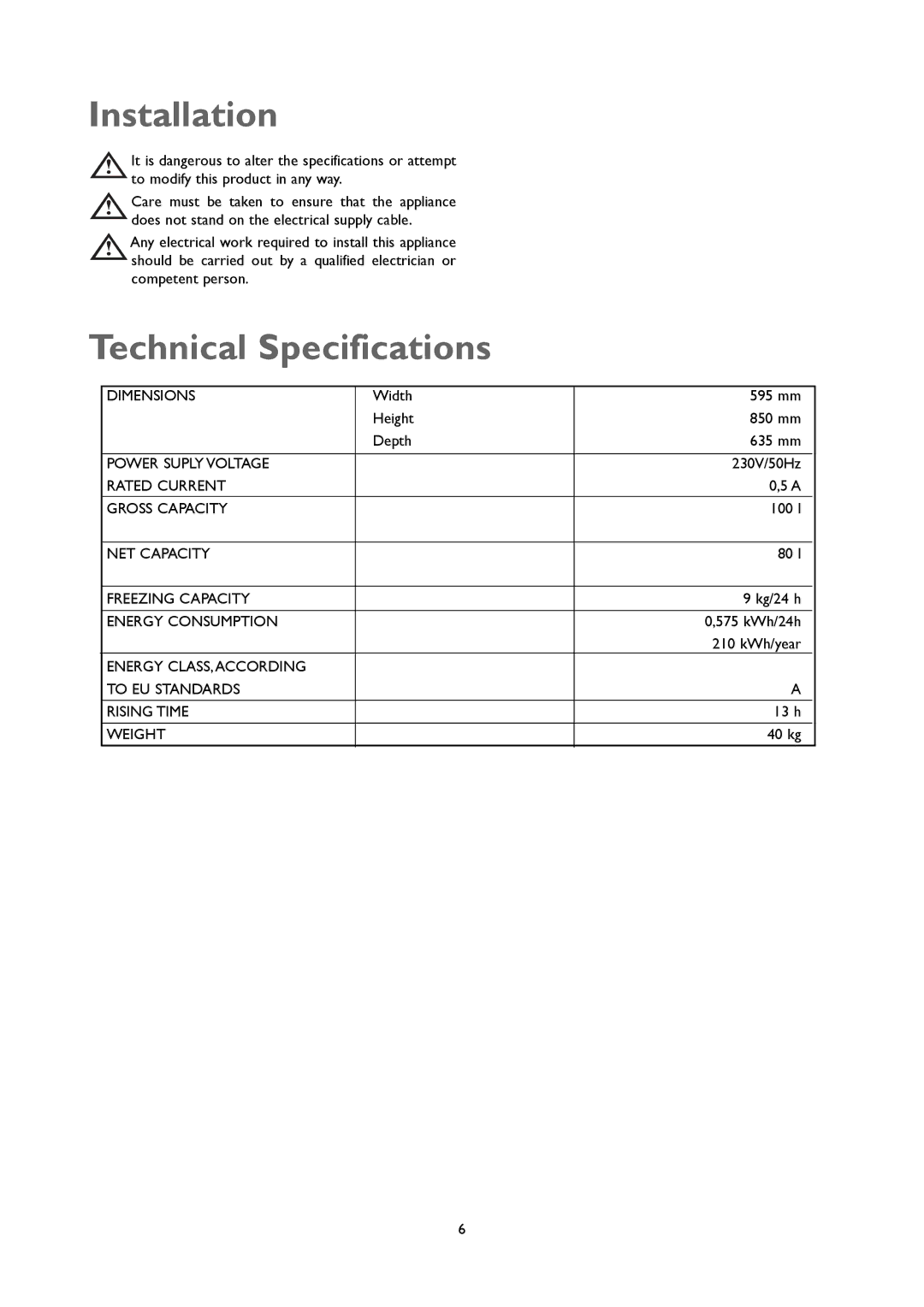 John Lewis JLUCFZW6002 instruction manual Installation 