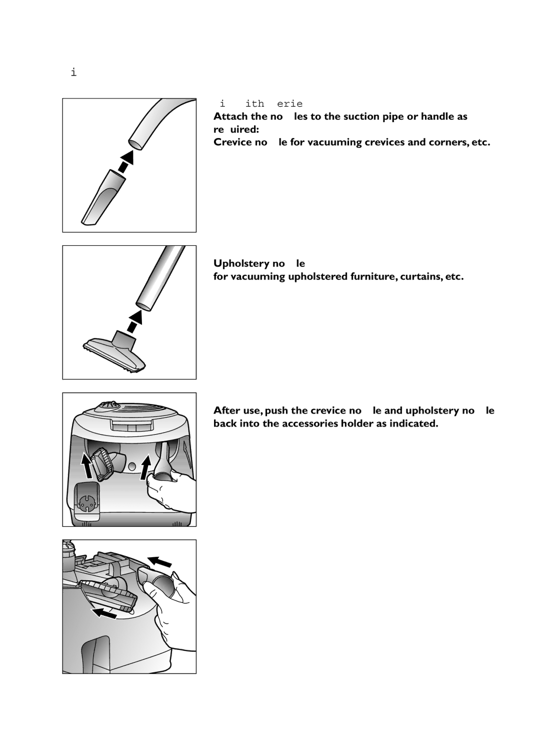 John Lewis JLVS06 instruction manual Vacuuming with accessories 