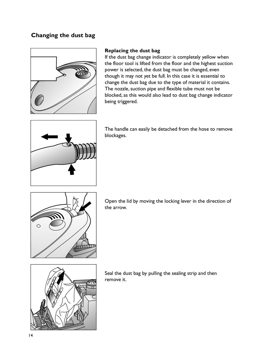 John Lewis JLVS06 instruction manual Changing the dust bag, Replacing the dust bag 