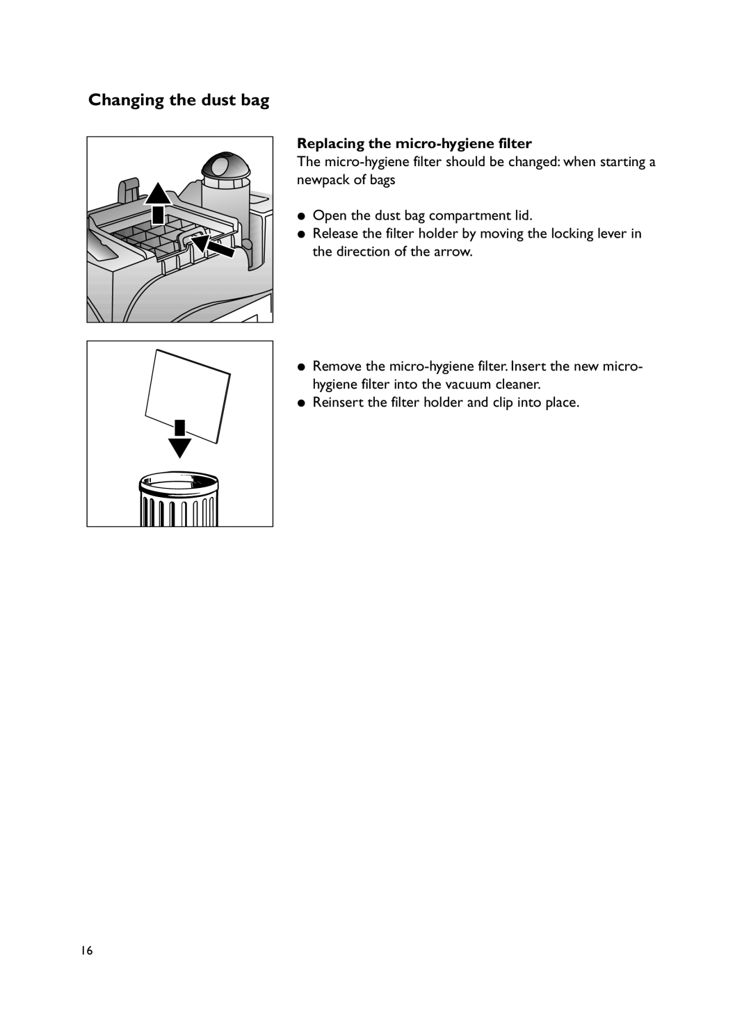 John Lewis JLVS06 instruction manual Replacing the micro-hygiene filter 