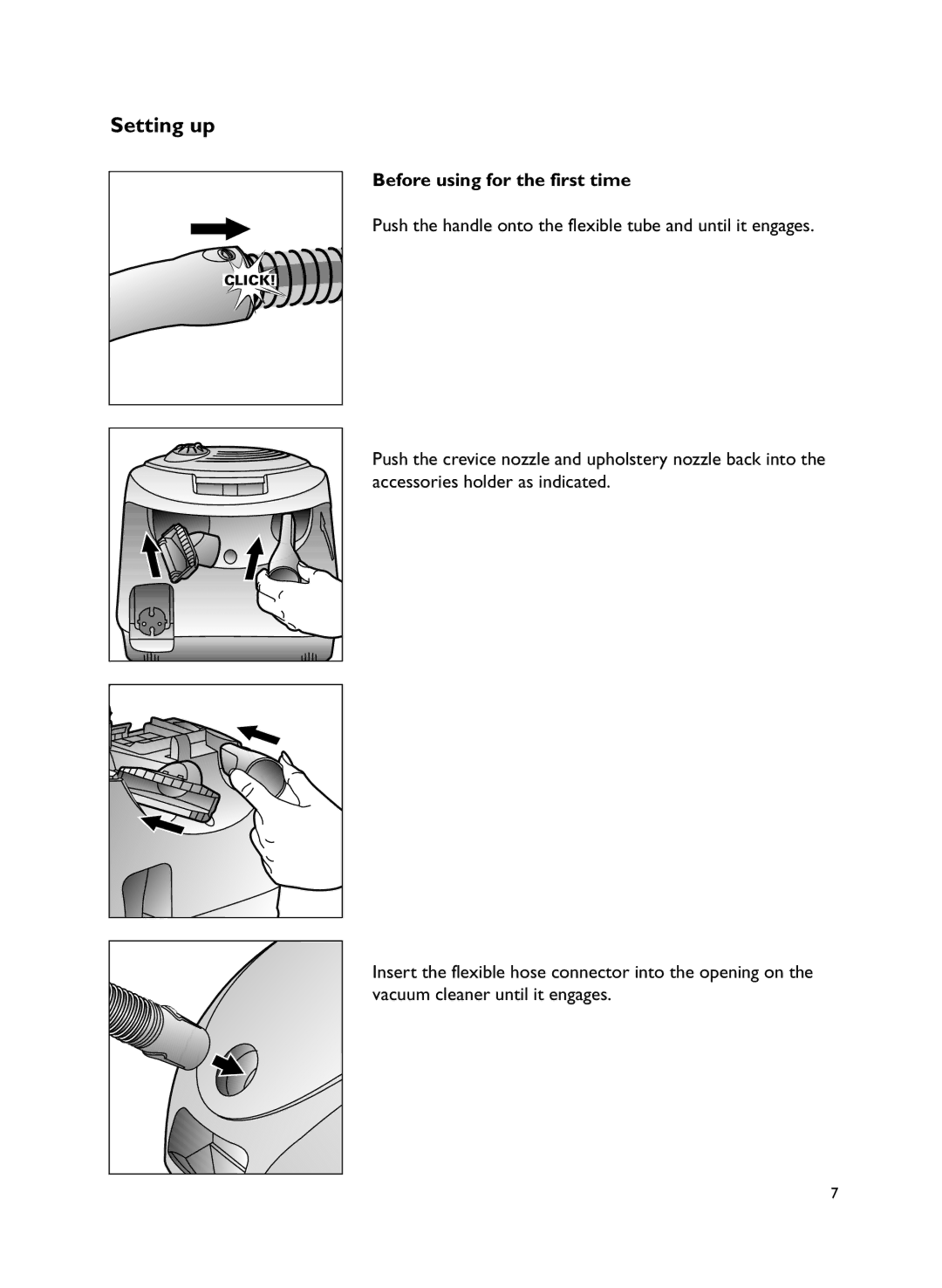 John Lewis JLVS06 instruction manual Setting up, Before using for the first time 