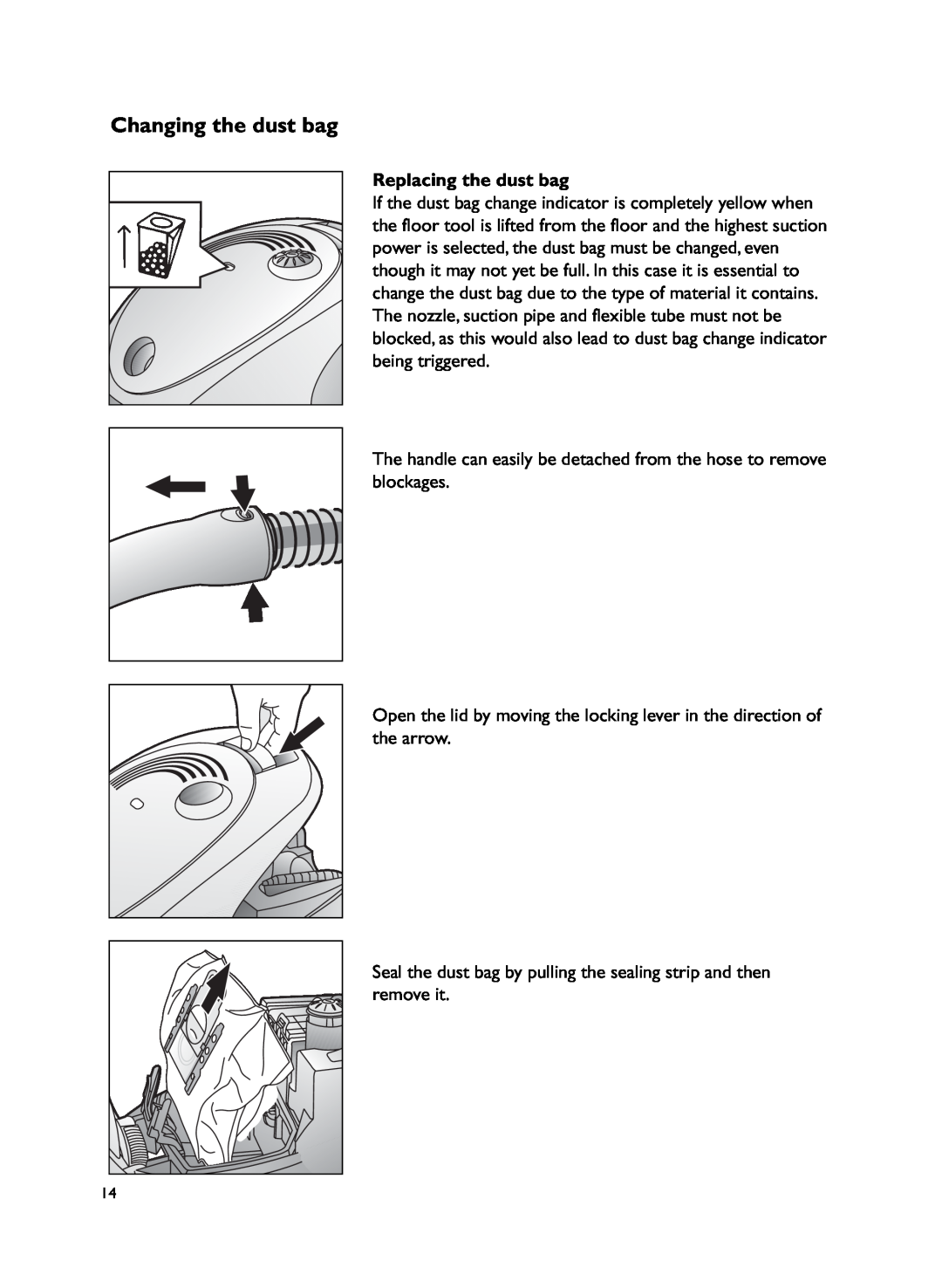 John Lewis JLVS06 instruction manual Changing the dust bag, Replacing the dust bag 