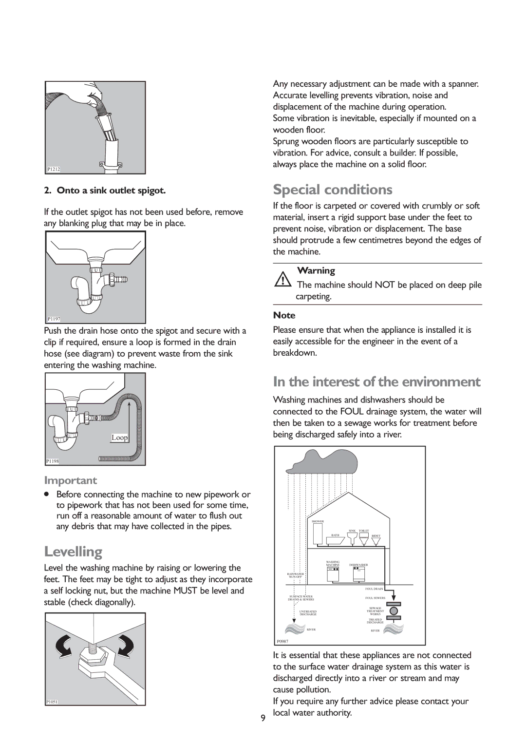 John Lewis JLWD 1406 1400 Levelling, Special conditions, Interest of the environment, Onto a sink outlet spigot 