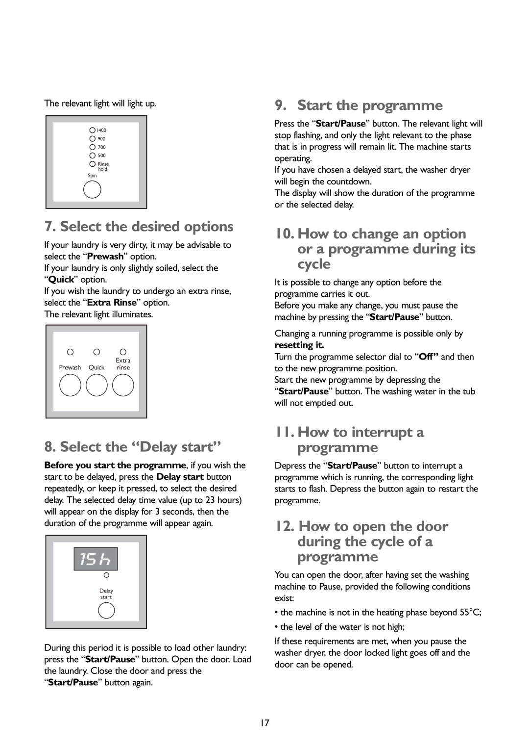 John Lewis JLWD 1408 Select the desired options, Start the programme, Select the Delay start, How to interrupt a programme 