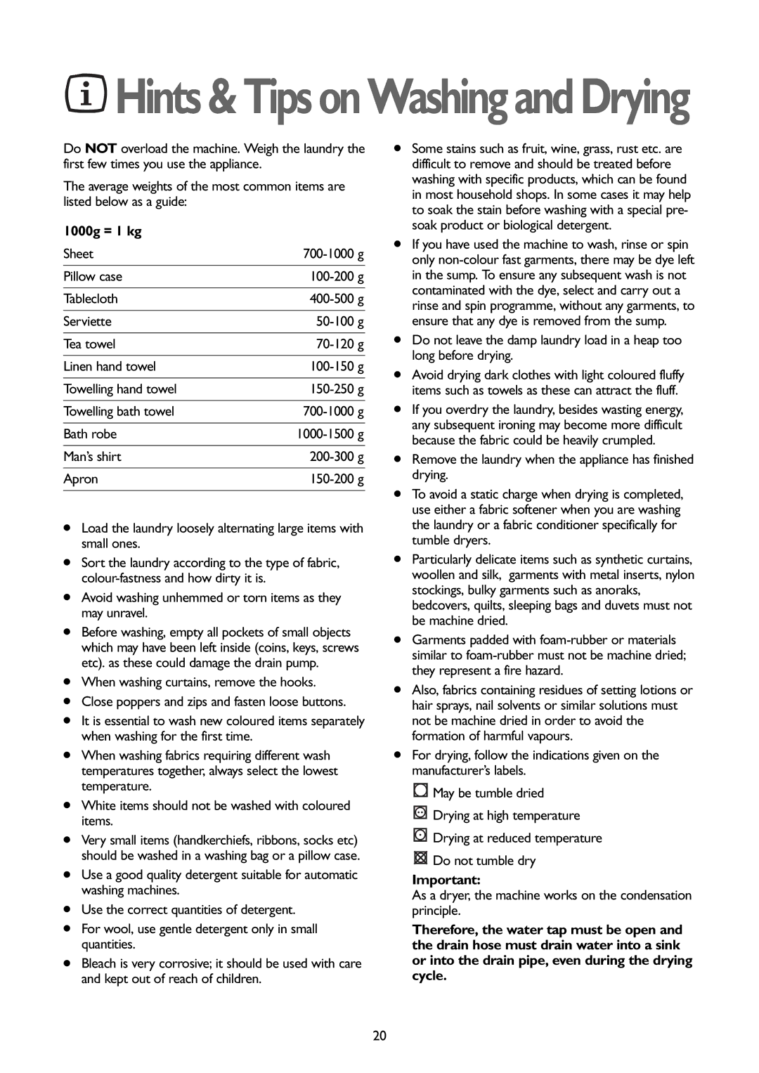 John Lewis JLWD 1408 instruction manual 1000g = 1 kg, Sheet, Bath robe 