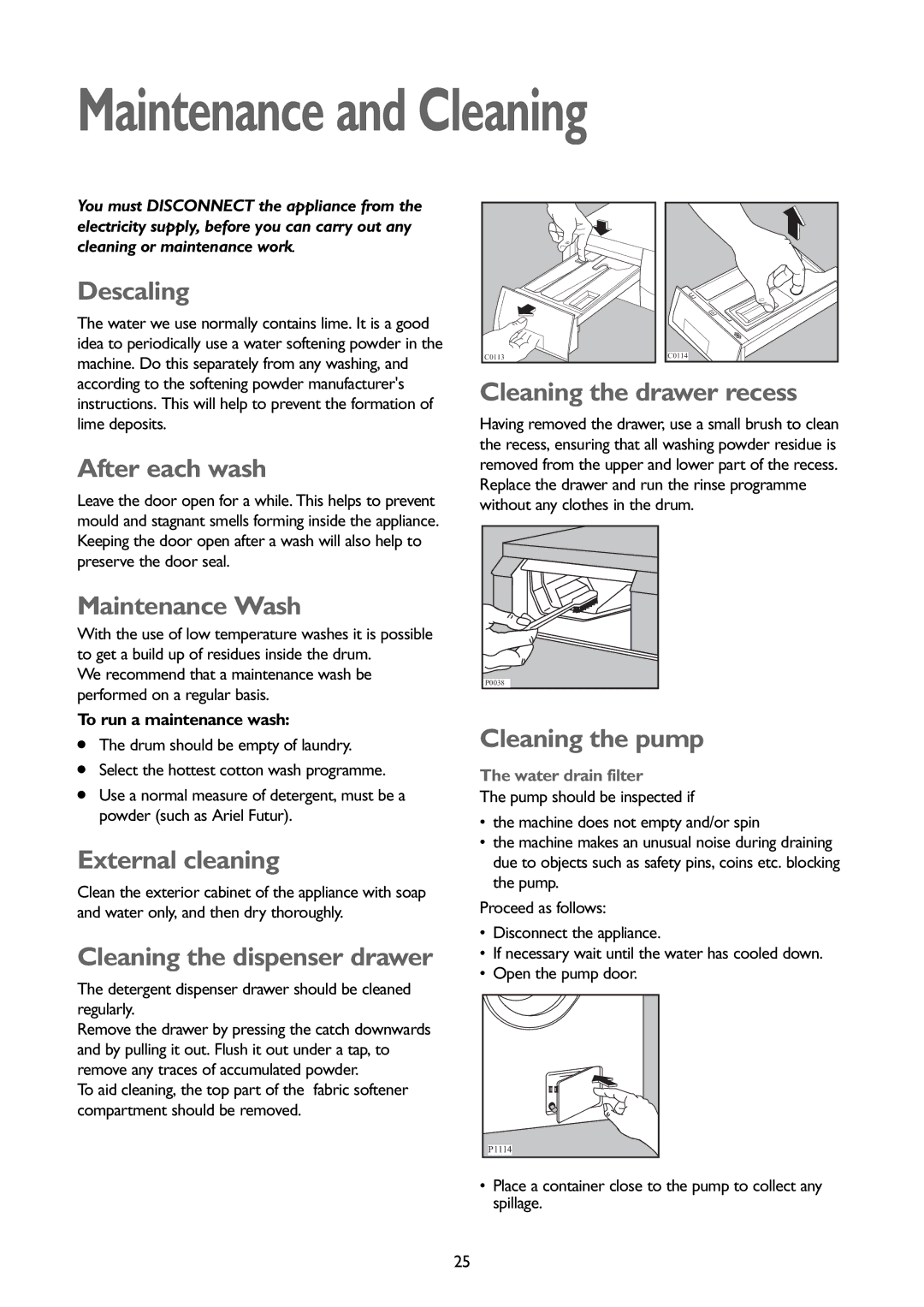 John Lewis JLWD 1408 instruction manual Maintenance and Cleaning 