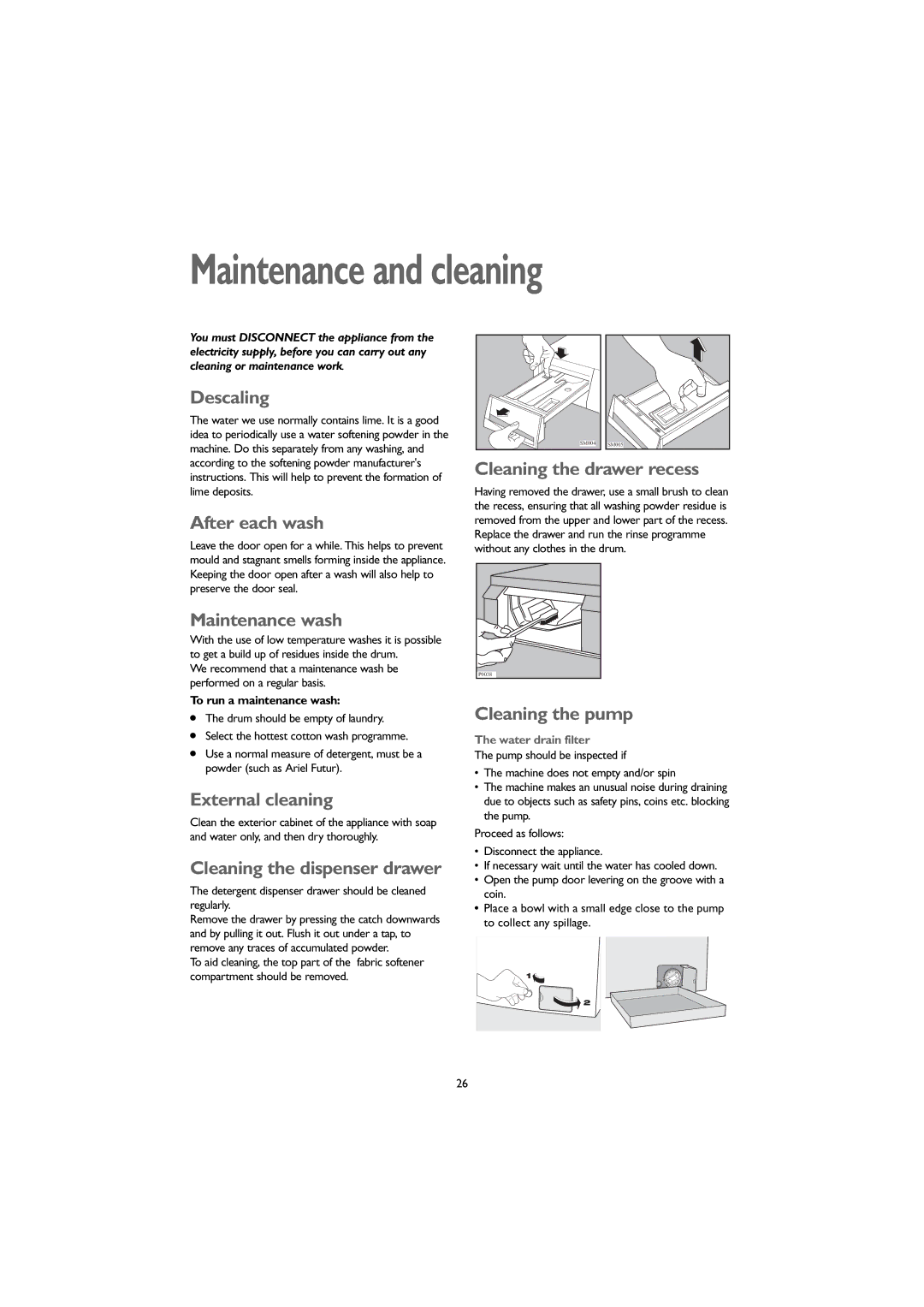 John Lewis JLWD 1609 instruction manual Maintenance and cleaning 