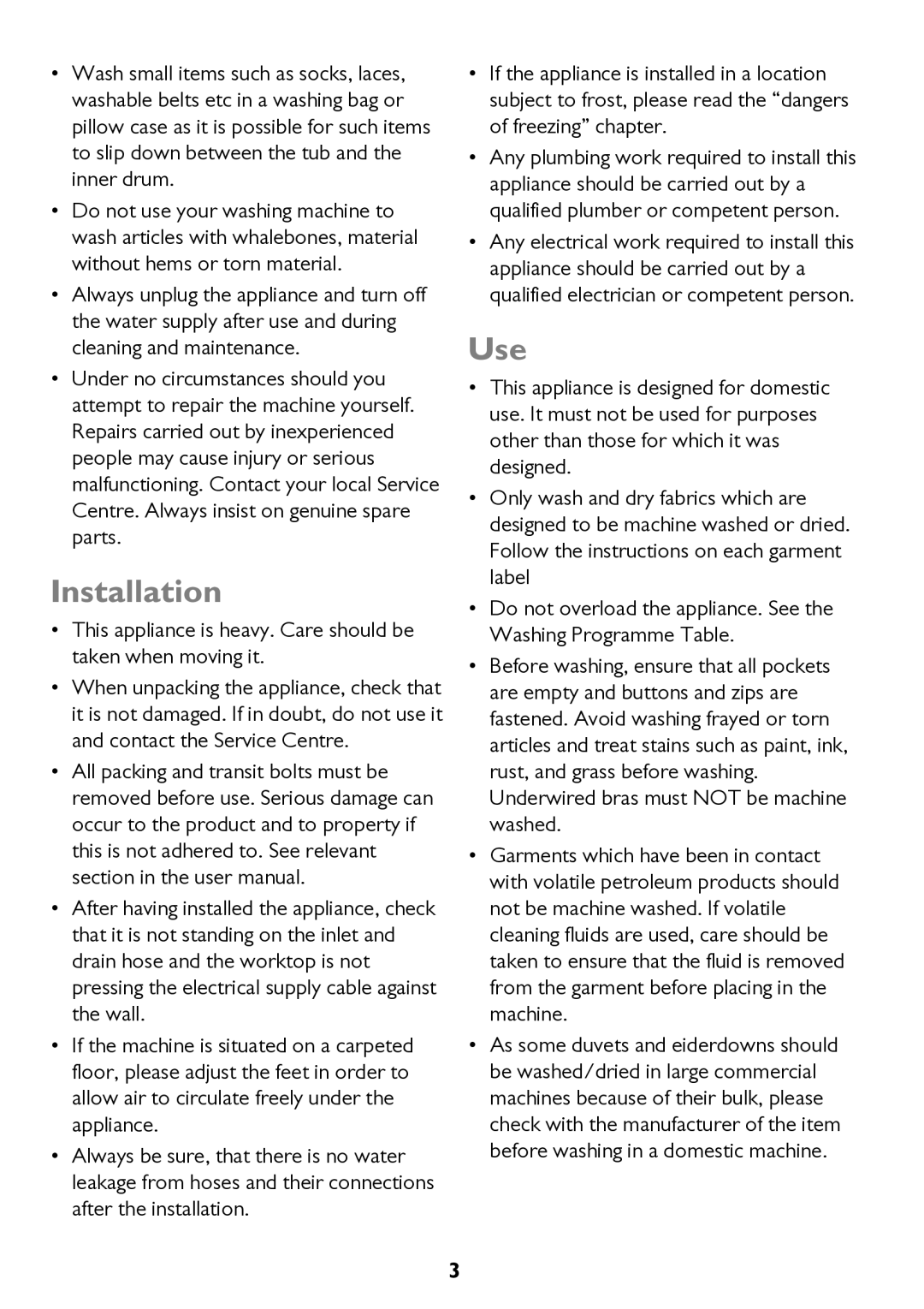 John Lewis JLWD 1610 instruction manual Installation, Use 