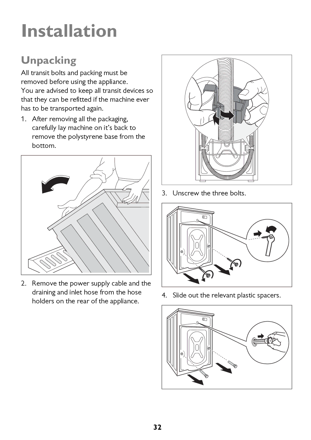 John Lewis JLWD 1610 instruction manual Installation, Unpacking 