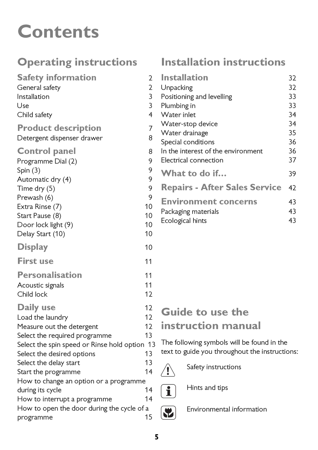 John Lewis JLWD 1610 instruction manual Contents 