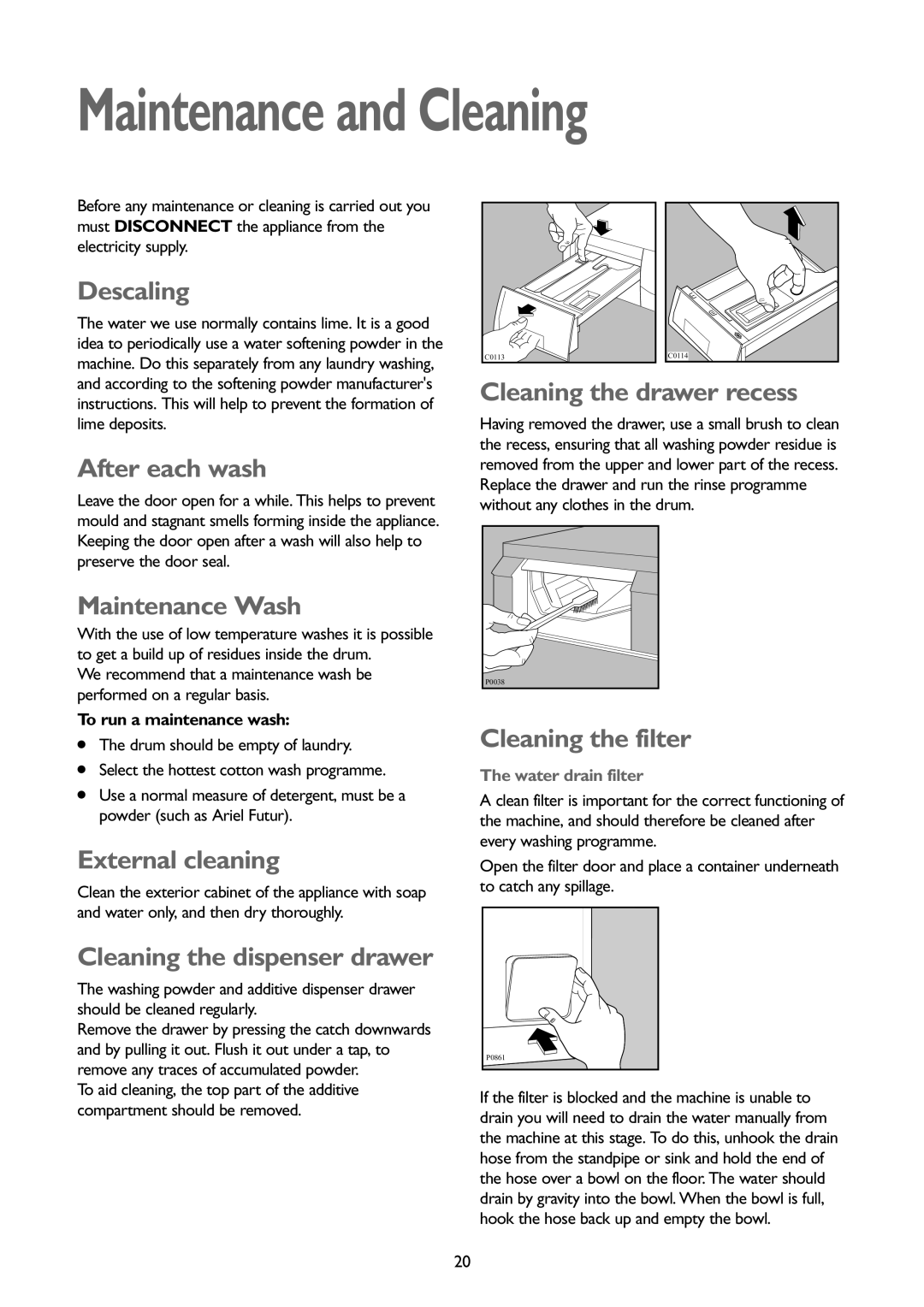 John Lewis JLWD1404 instruction manual Maintenance and Cleaning 