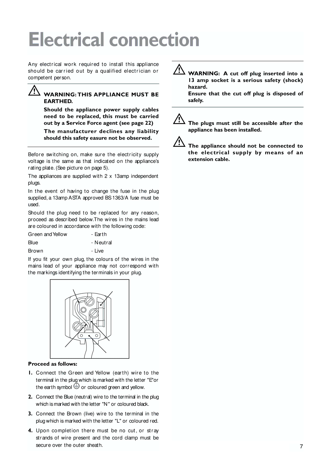 John Lewis JLWFF1101 instruction manual Electrical connection, Proceed as follows 