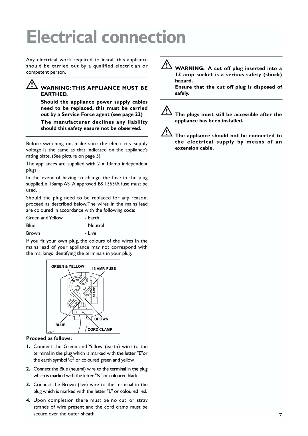 John Lewis JLWFF1101 instruction manual Electrical connection 