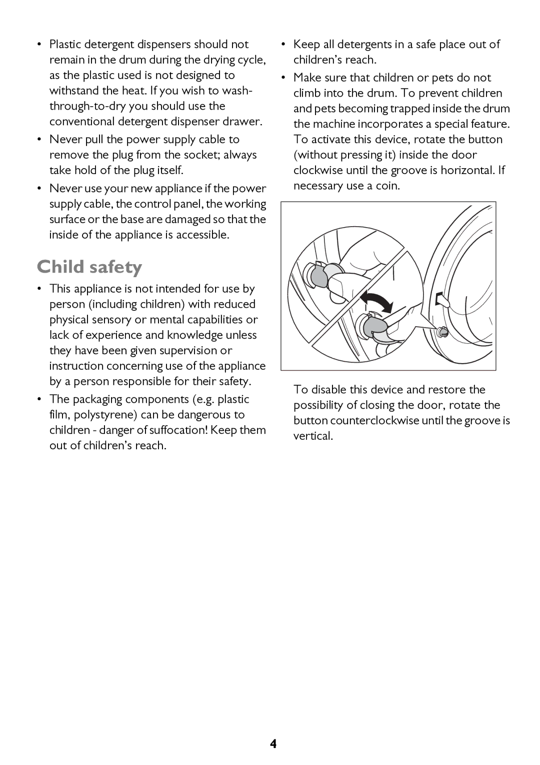 John Lewis JLWM 1200 instruction manual Child safety, Keep all detergents in a safe place out of children’s reach 