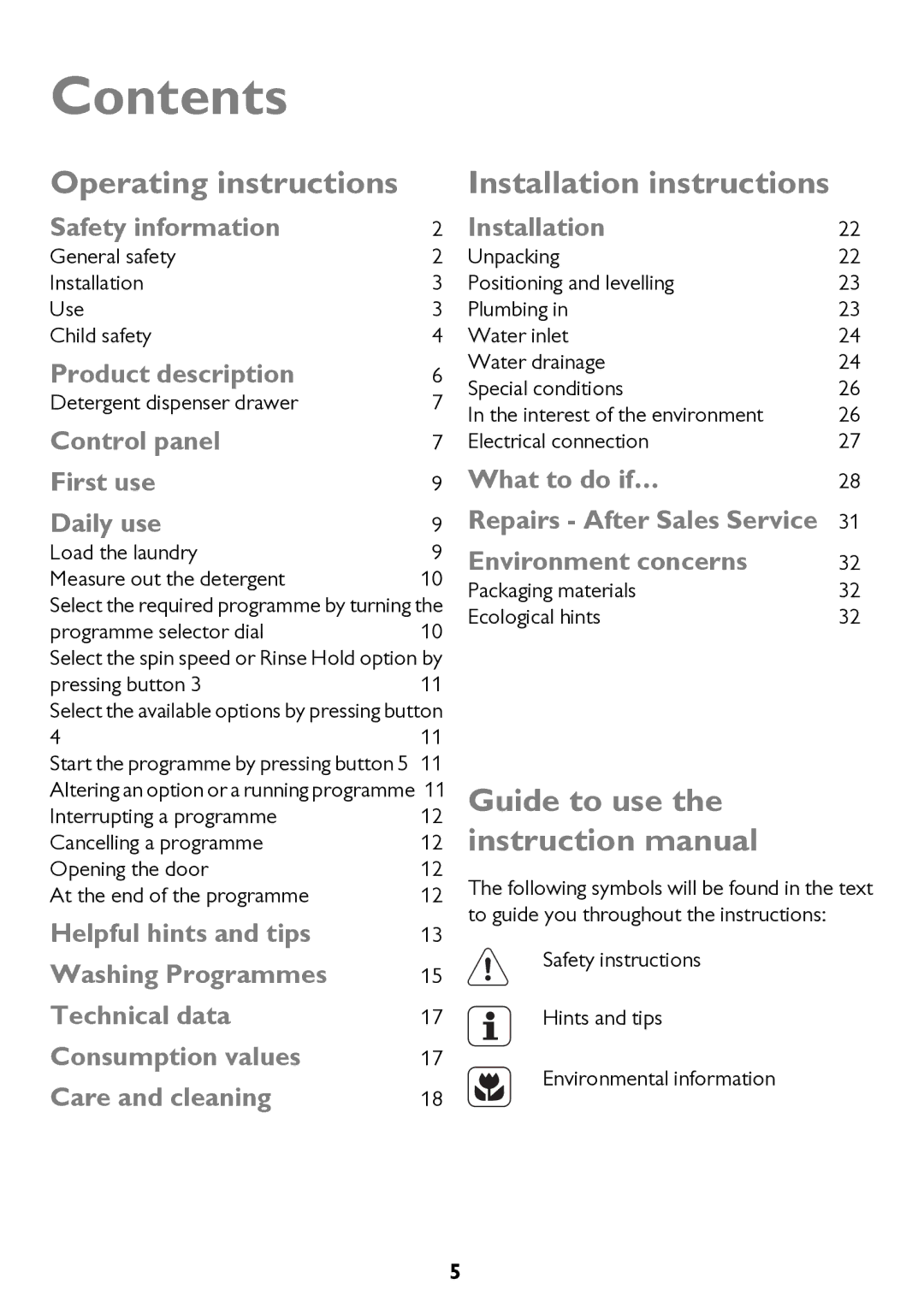 John Lewis JLWM 1200 instruction manual Contents 