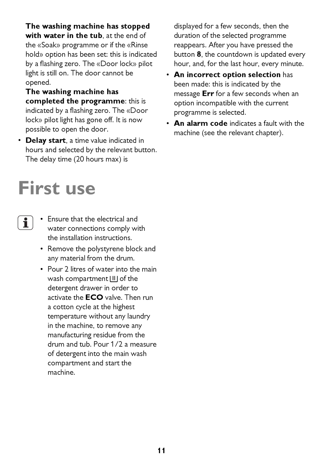 John Lewis JLWM 1404 instruction manual First use 