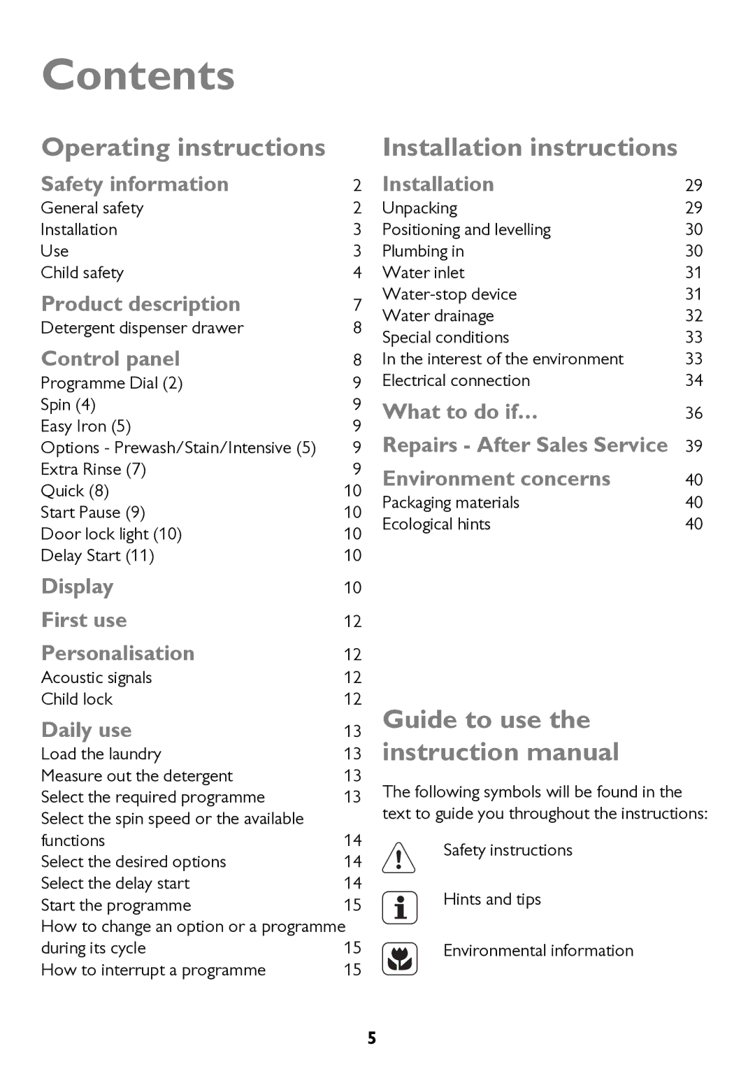 John Lewis JLWM 1604 instruction manual Contents 