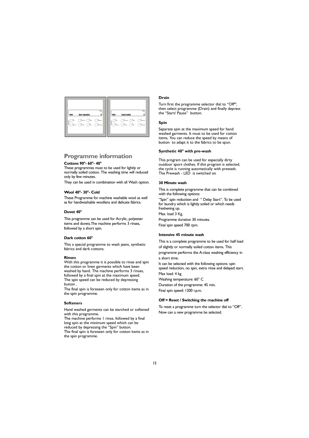 John Lewis JLWM1405 instruction manual Programme information 